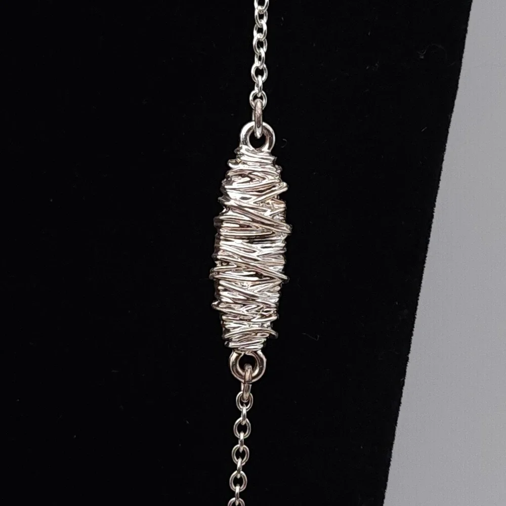 Bill Blass‎ Silver Station Necklace Wire Wrapped Signed 28in